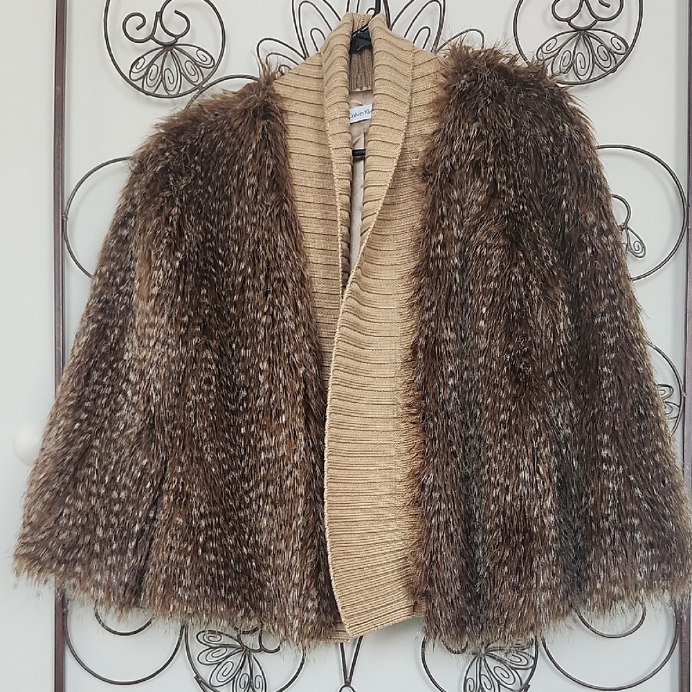 Calvin Klein Brown Faux Fur Jacket